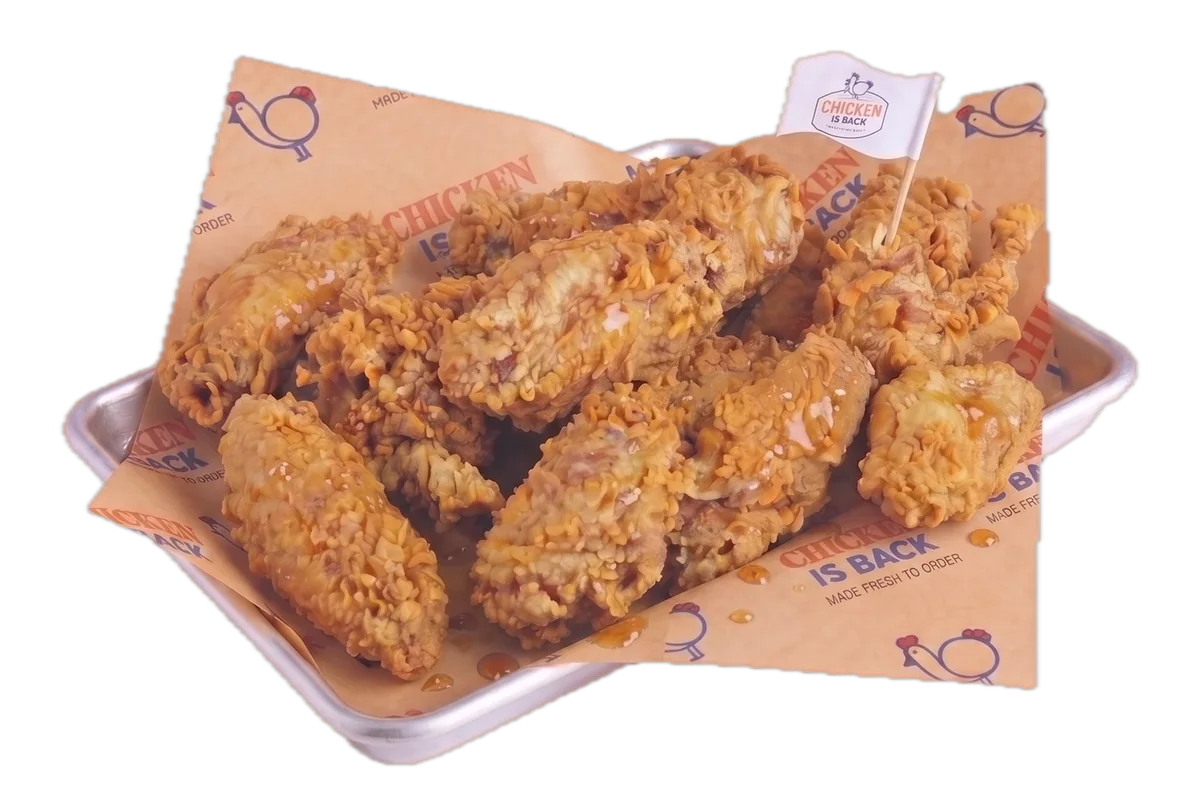 Honey Soy wings on a tray at Chicken Is Back